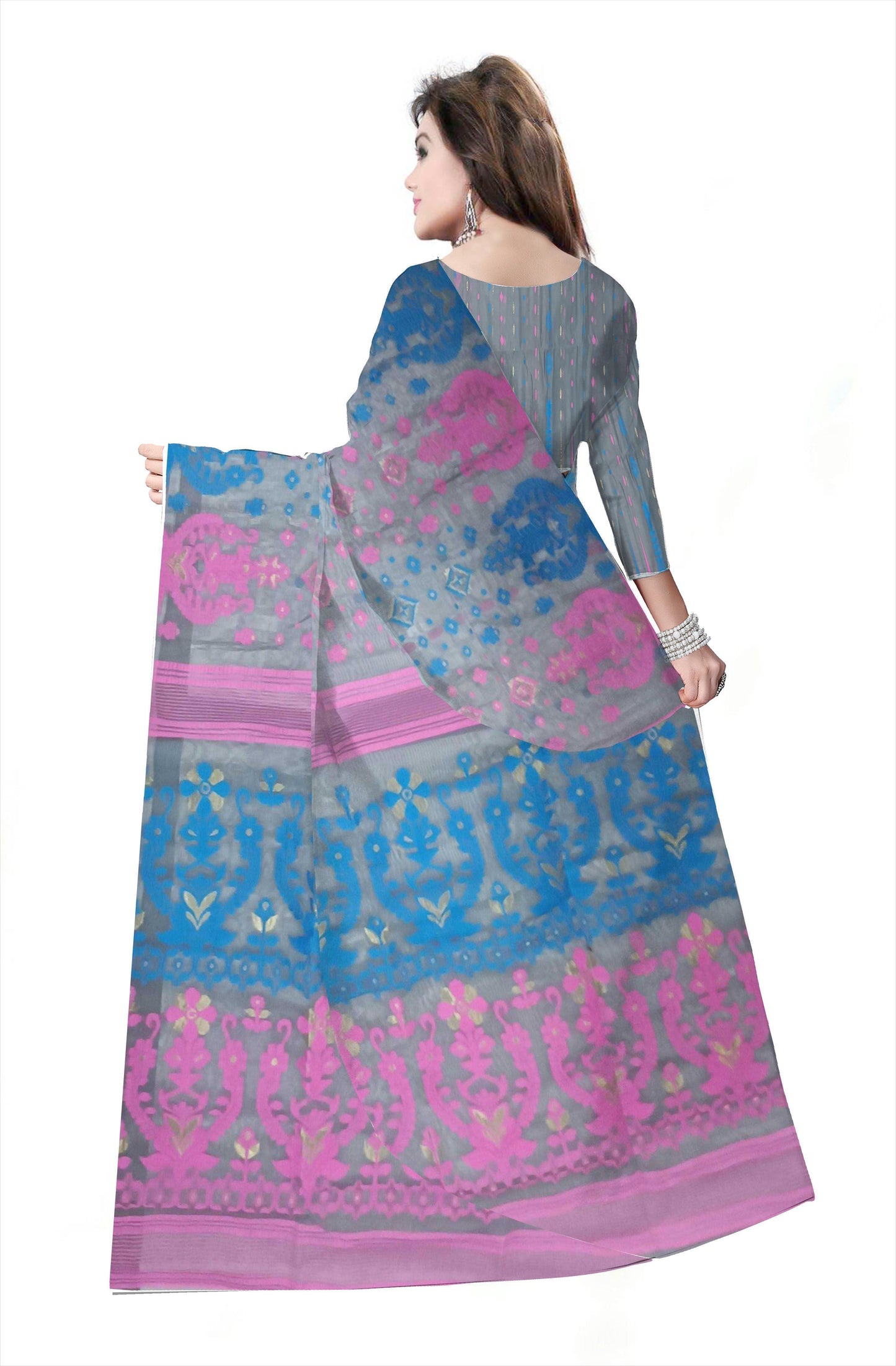 Pradip Fabrics Ethnic Woman's Tant Dhakai Gap Jamdani Ass Color Saree