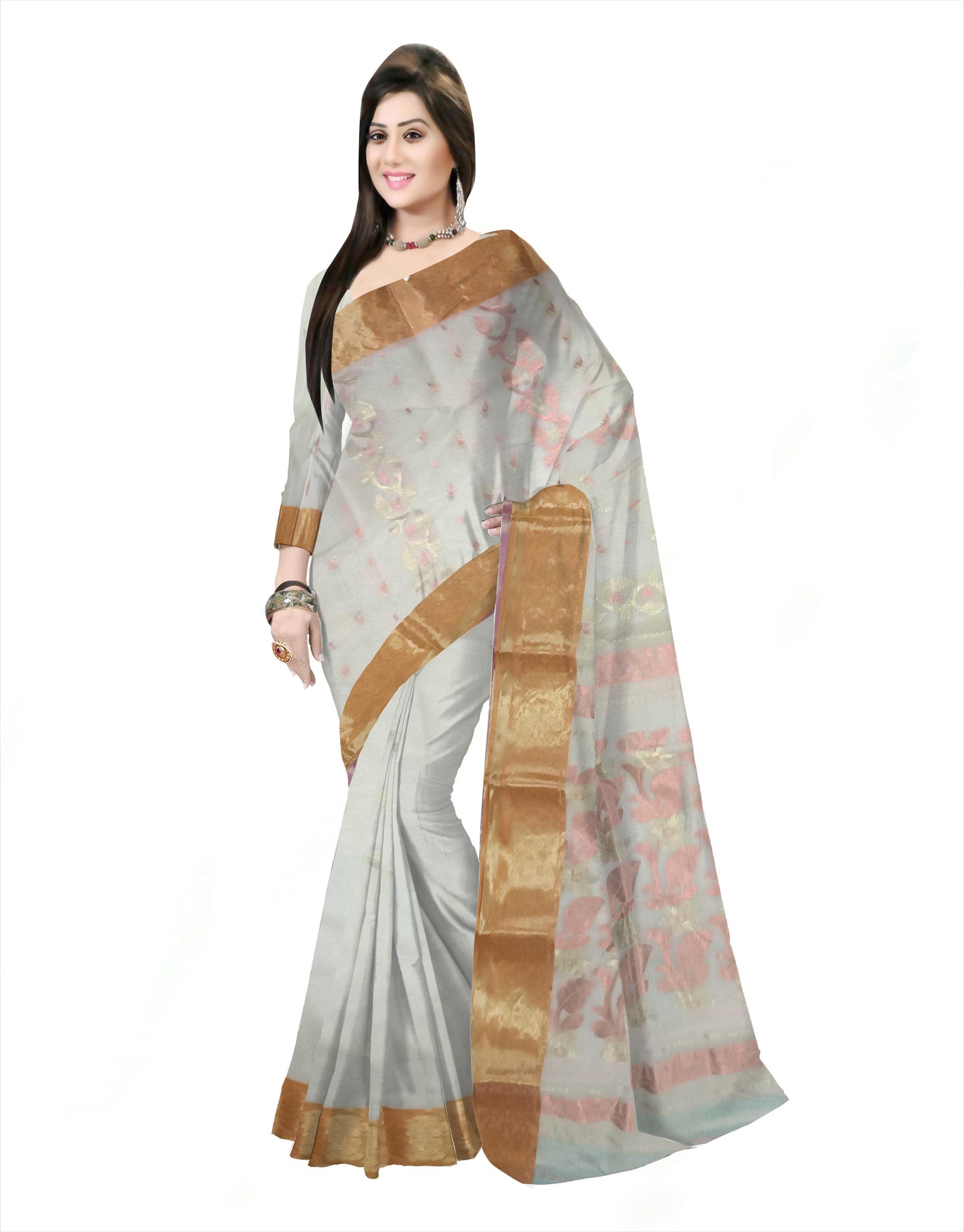 Pradip Fabrics Woven Tant Pure Cotton Saree (white)