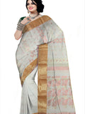 Pradip Fabrics Woven Tant Pure Cotton Saree (white)