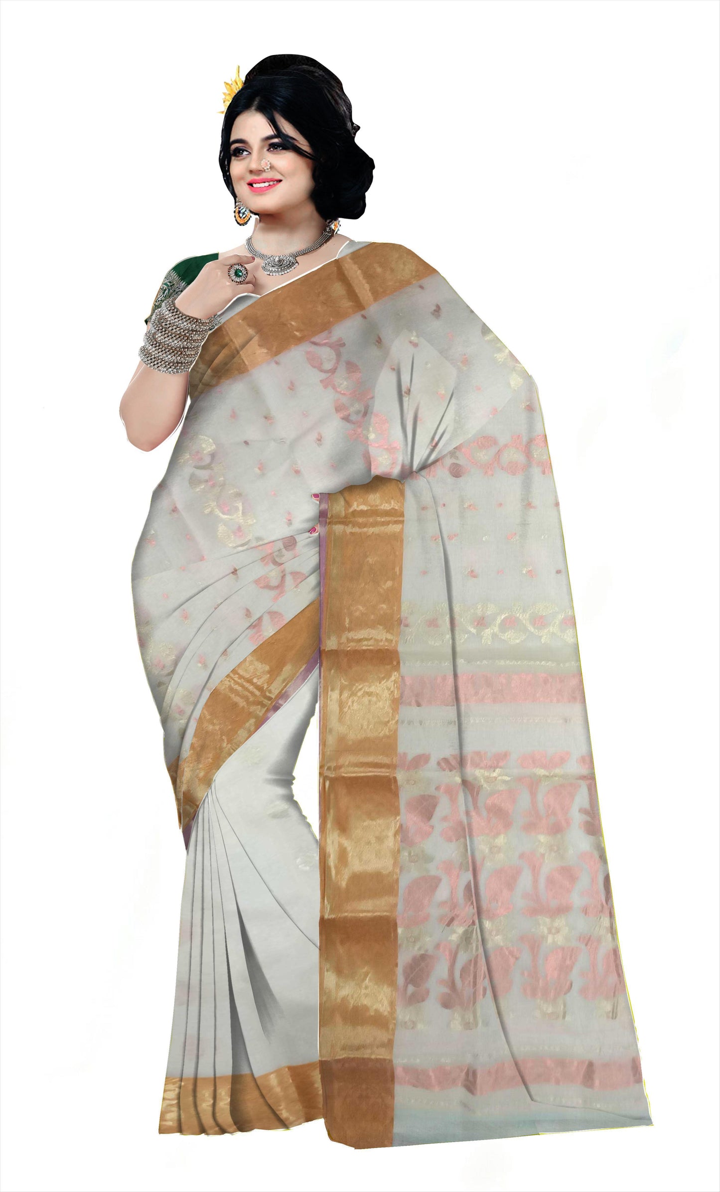 Pradip Fabrics Woven Tant Pure Cotton Saree (white)