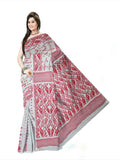 Pradip Fabrics Ethnic Women's Cotton Tant Gap Jamdani Red & white Color Saree