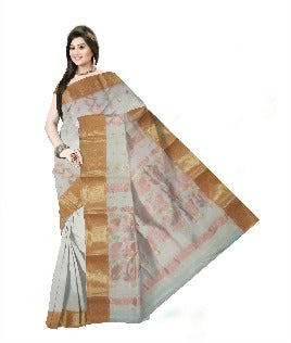 Pradip Fabrics Woven Tant Pure Cotton Saree (white)