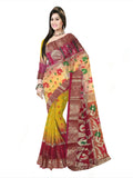 Pradip Fabrics Woven Tant Silk Blend Saree  (Red & Yellow )