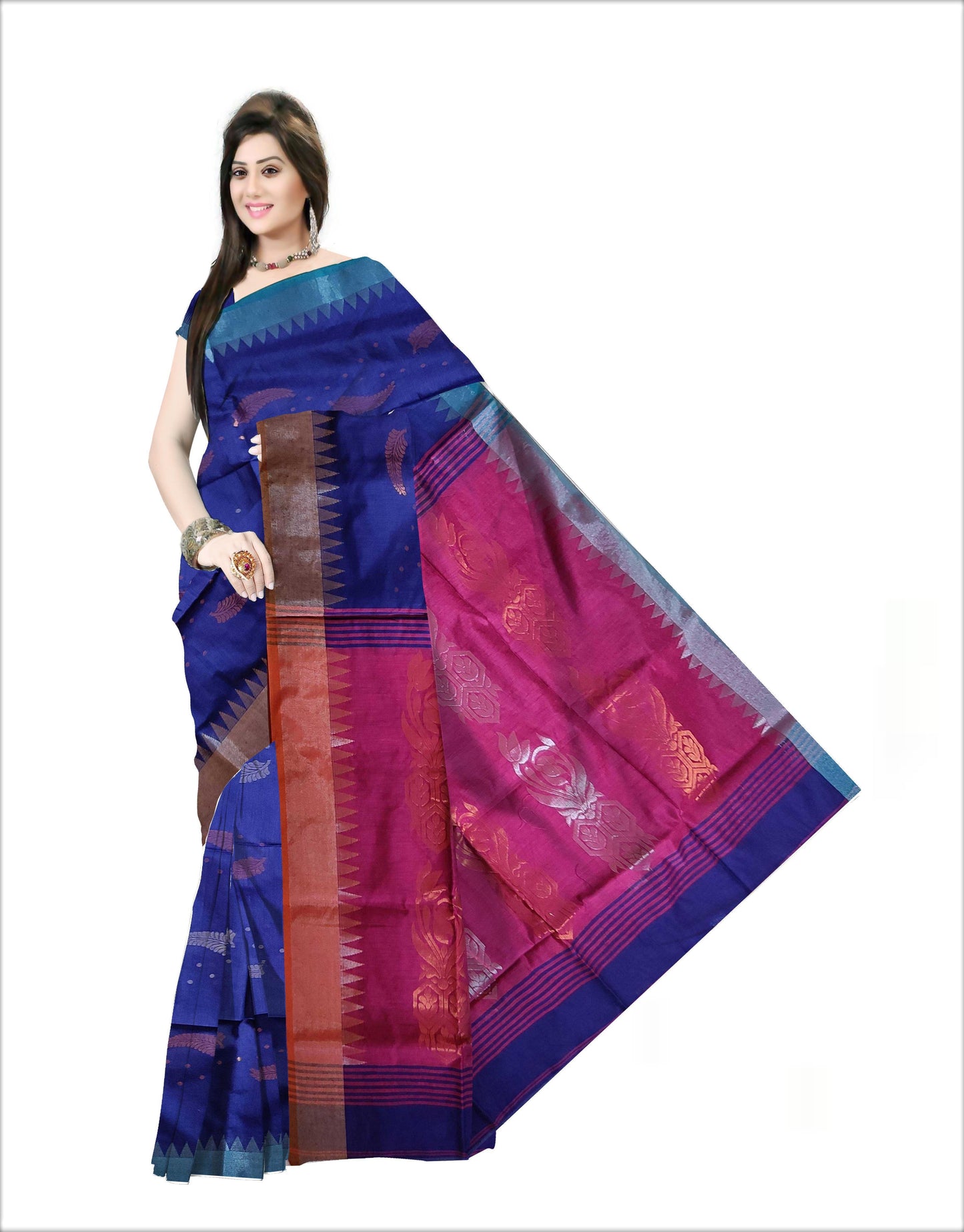 Pradip Fabrics Woven pink & Blue color Pure Cotton Soft Handloom Saree