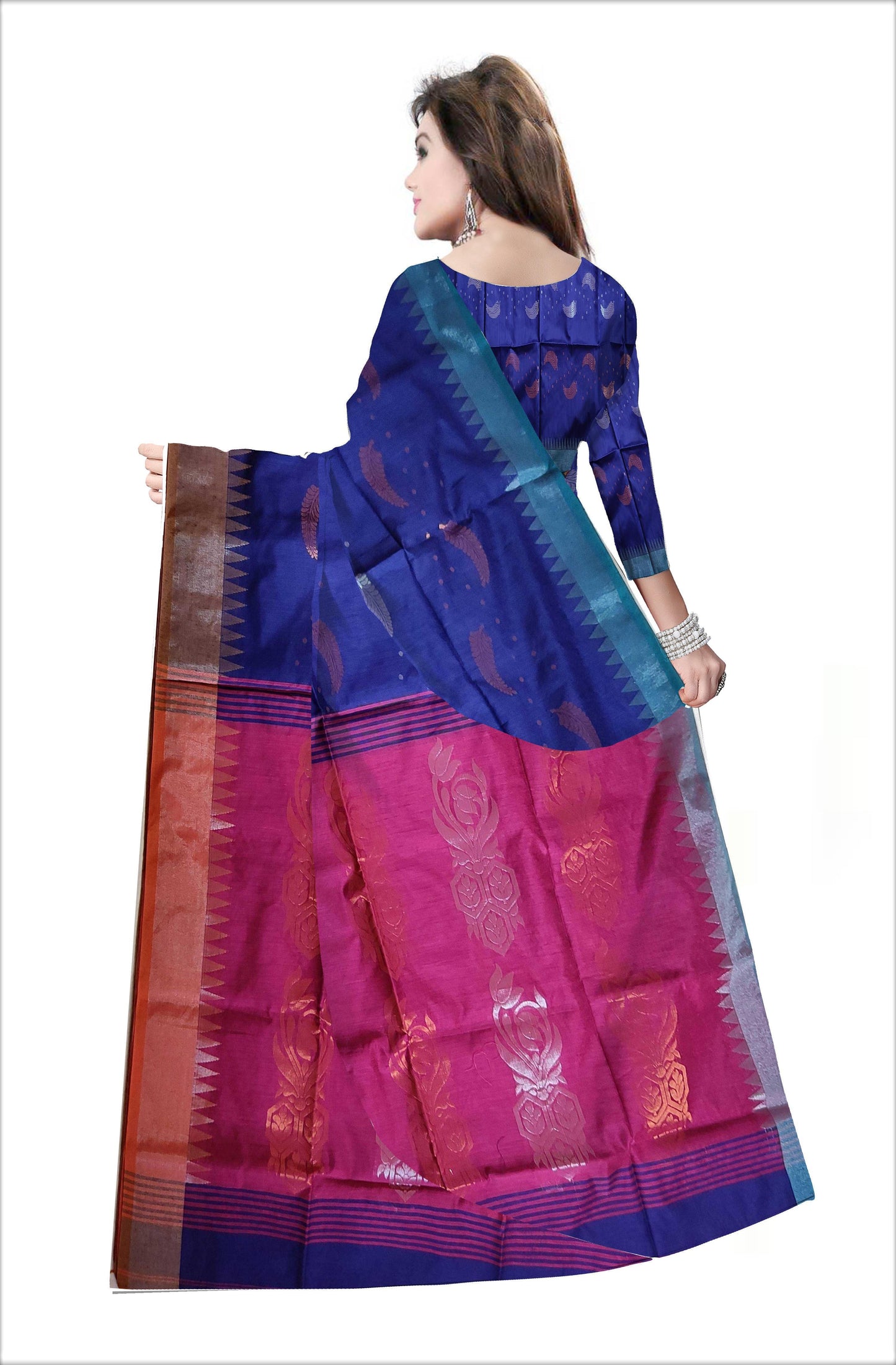 Pradip Fabrics Woven pink & Blue color Pure Cotton Soft Handloom Saree