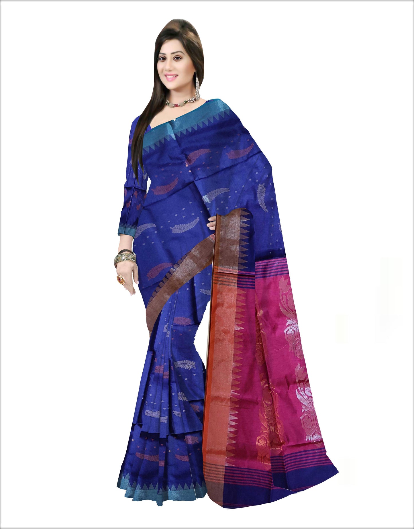 Pradip Fabrics Woven pink & Blue color Pure Cotton Soft Handloom Saree