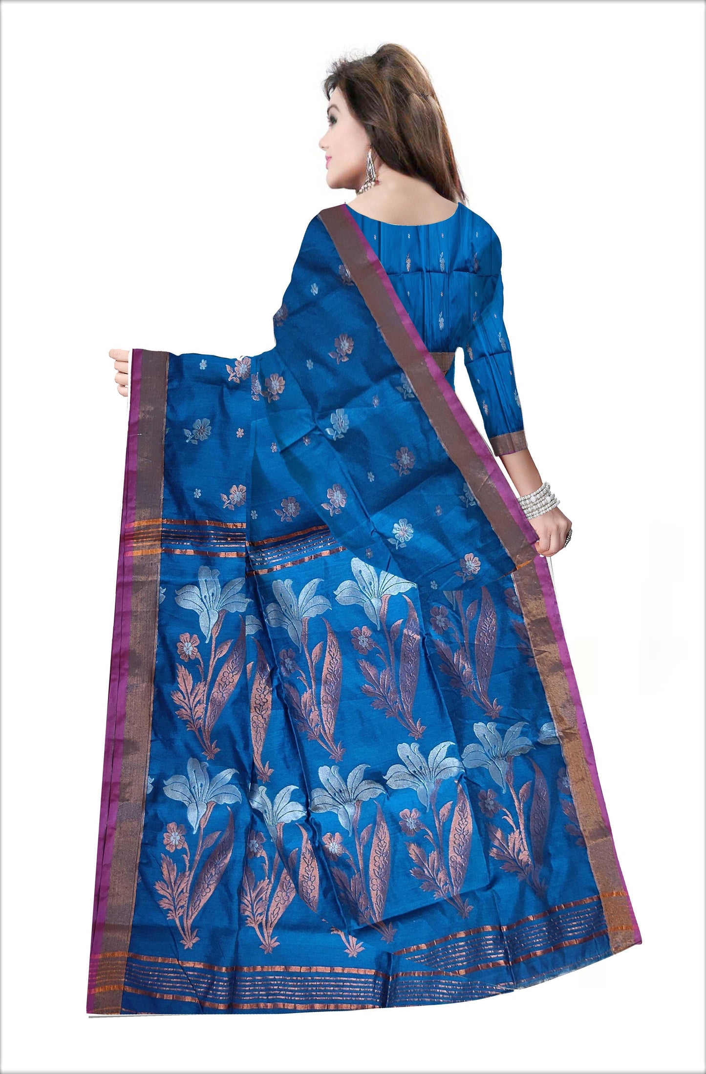 Pradip Fabrics Woven Sky blue Color Soft Handloom Saree