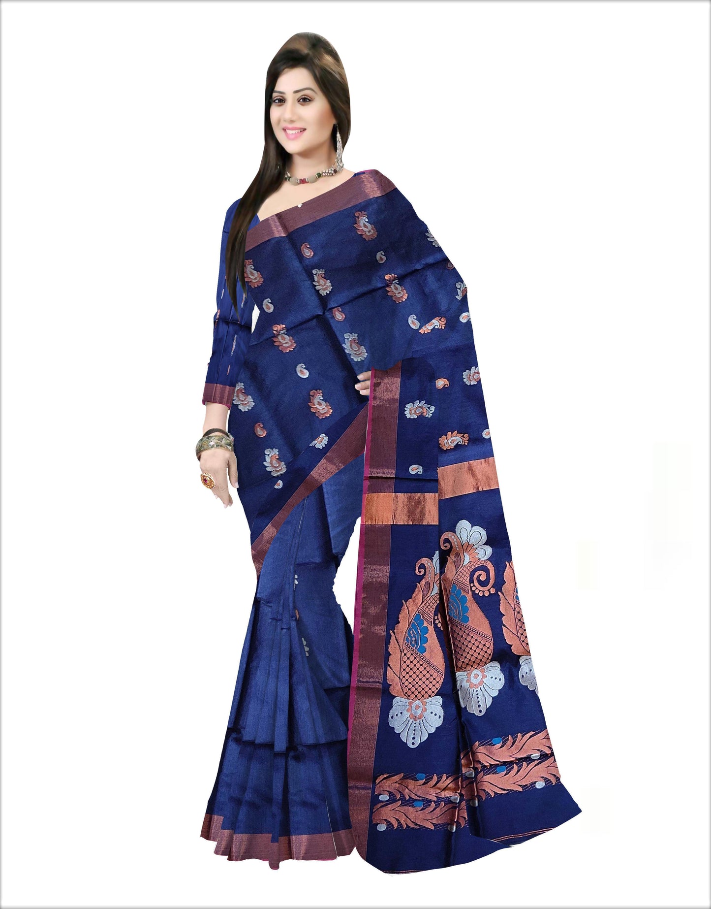 Pradip Fabrics Woven  Dark blue color Soft Handloom Saree