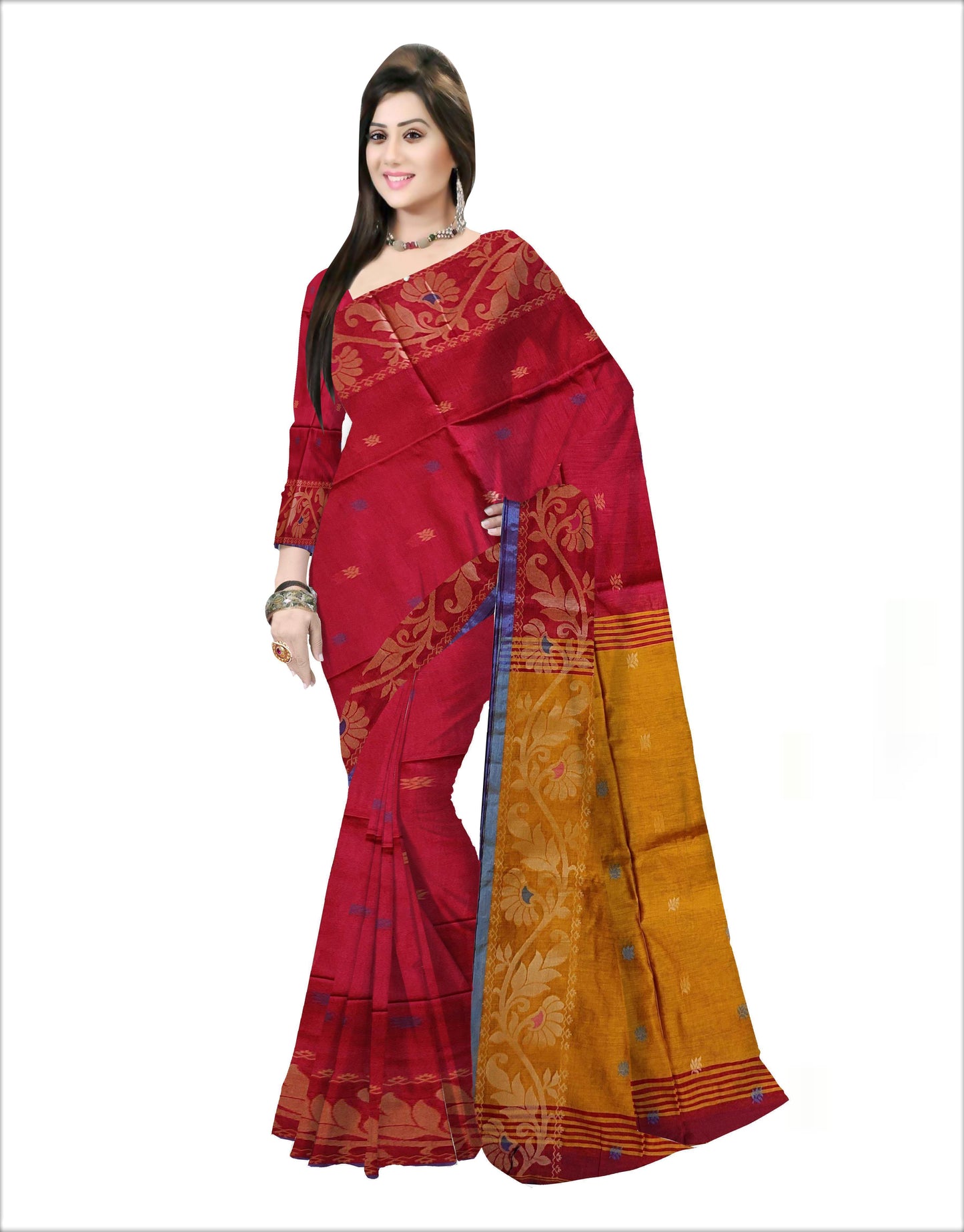 Pradip Fabrics Woven Red and Yellow Color Soft Handloom Saree