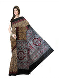 Pradip Fabrics Woven Cream  and Black  Color Pure  Soft Viscous Print  Handloom Saree