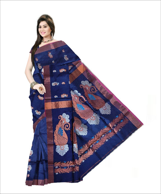 Pradip Fabrics Woven  Dark blue color Soft Handloom Saree