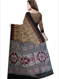 Pradip Fabrics Woven Cream  and Black  Color Pure  Soft Viscous Print  Handloom Saree