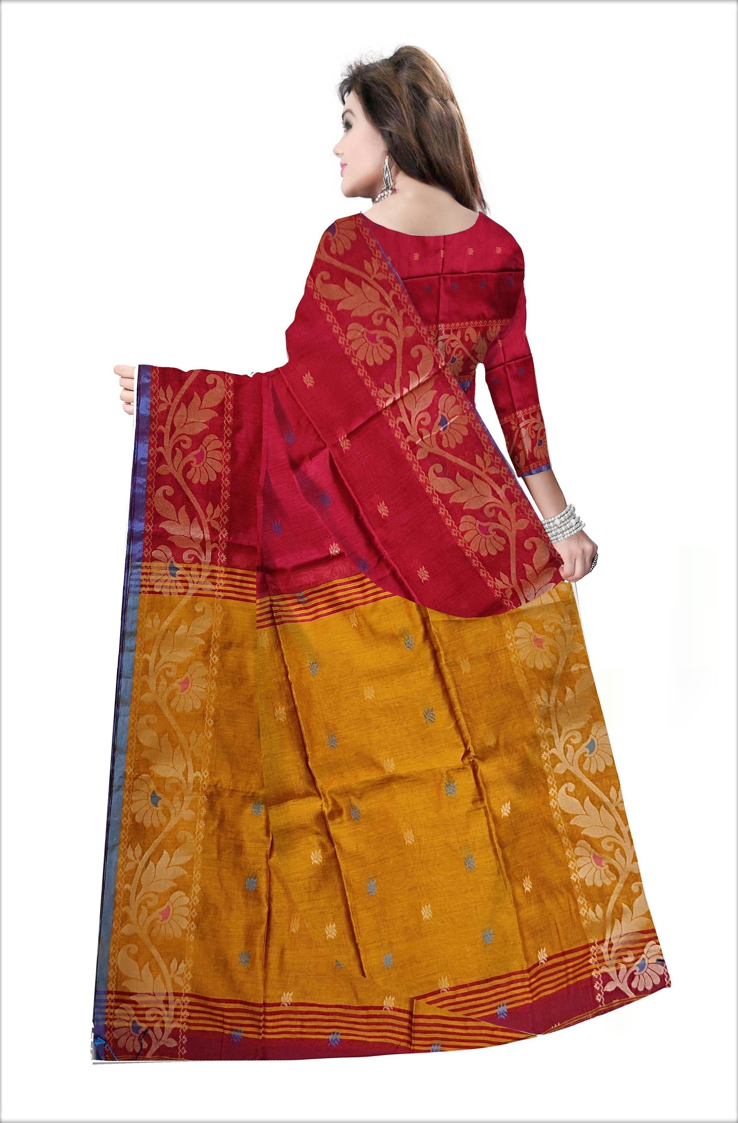 Pradip Fabrics Woven Red and Yellow Color Soft Handloom Saree