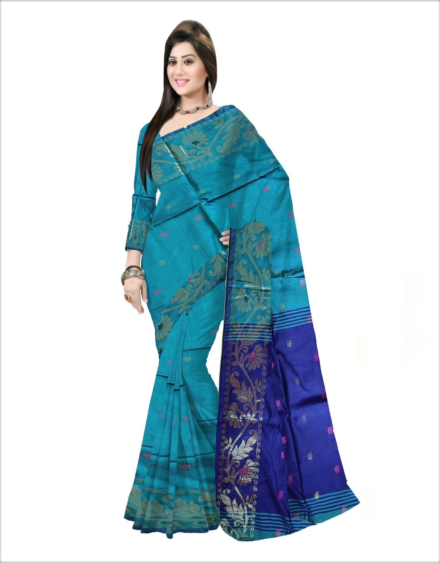 Pradip Fabrics Woven Aqua green and Blue Color Soft Handloom Saree
