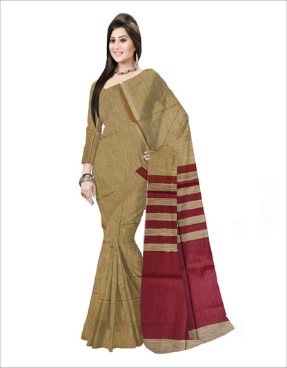 Pradip Fabrics Woven Soft Pure Cotton Handloom Maroon & Cream Color Saree