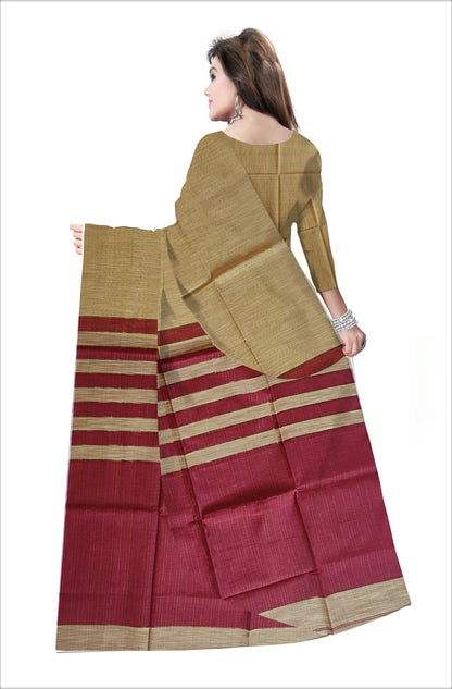 Pradip Fabrics Woven Soft Pure Cotton Handloom Maroon & Cream Color Saree