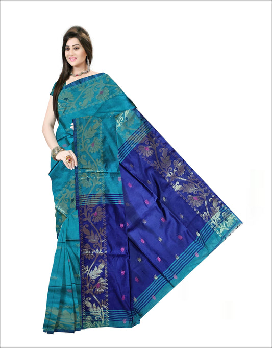 Pradip Fabrics Woven Aqua green and Blue Color Soft Handloom Saree