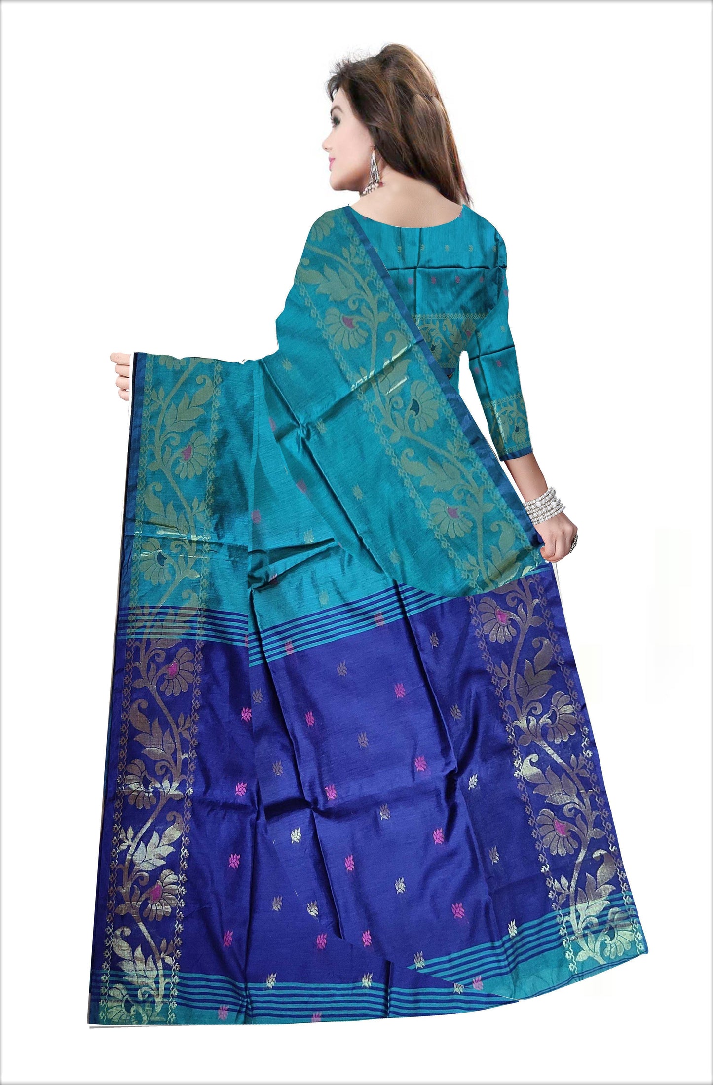 Pradip Fabrics Woven Aqua green and Blue Color Soft Handloom Saree