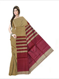 Pradip Fabrics Woven Soft Pure Cotton Handloom Maroon & Cream Color Saree