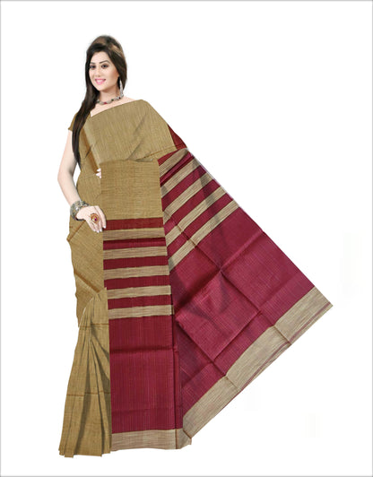 Pradip Fabrics Woven Soft Pure Cotton Handloom Maroon & Cream Color Saree