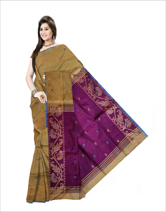 Pradip Fabrics Woven Cream and Purple Color Soft Handloom Saree