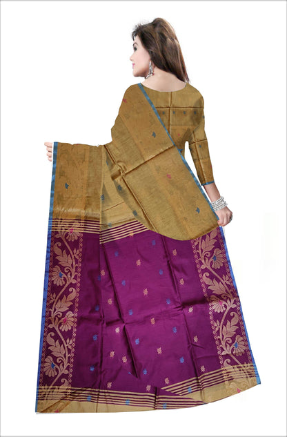 Pradip Fabrics Woven Cream and Purple Color Soft Handloom Saree