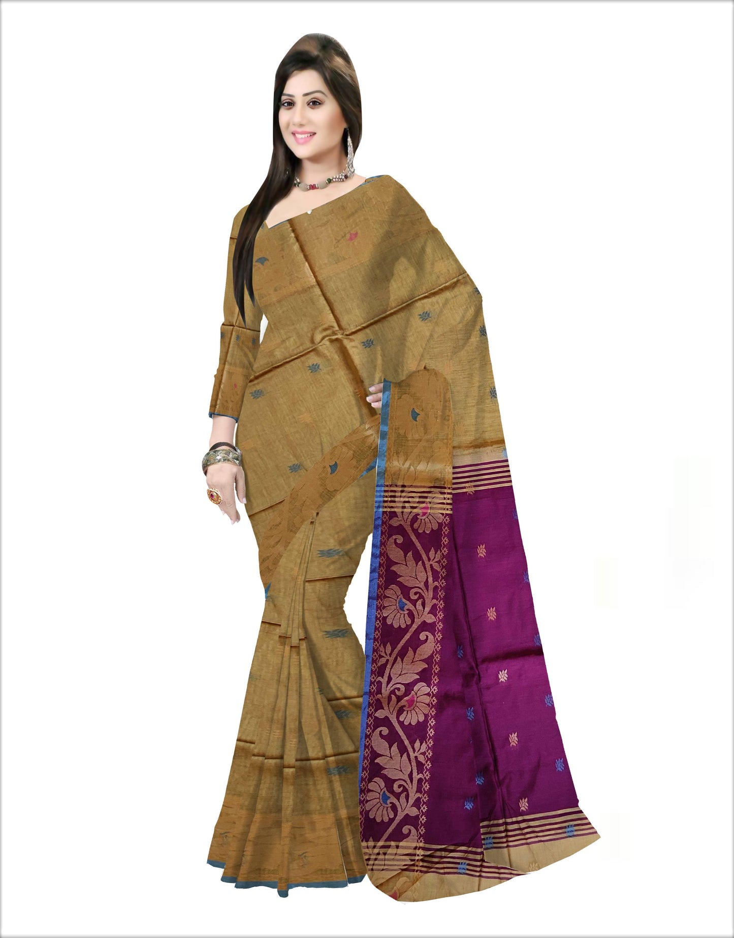 Pradip Fabrics Woven Cream and Purple Color Soft Handloom Saree