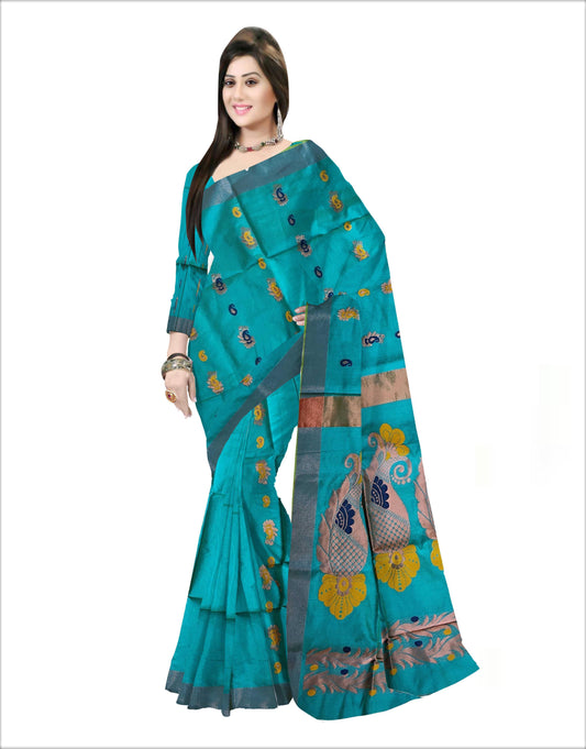 Pradip Fabrics Woven Aqua green  color Soft Handloom Saree