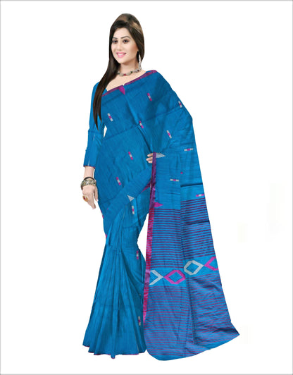 Pradip Fabrics Woven Soft Handloom pure  cotton Sky Blue Color Saree