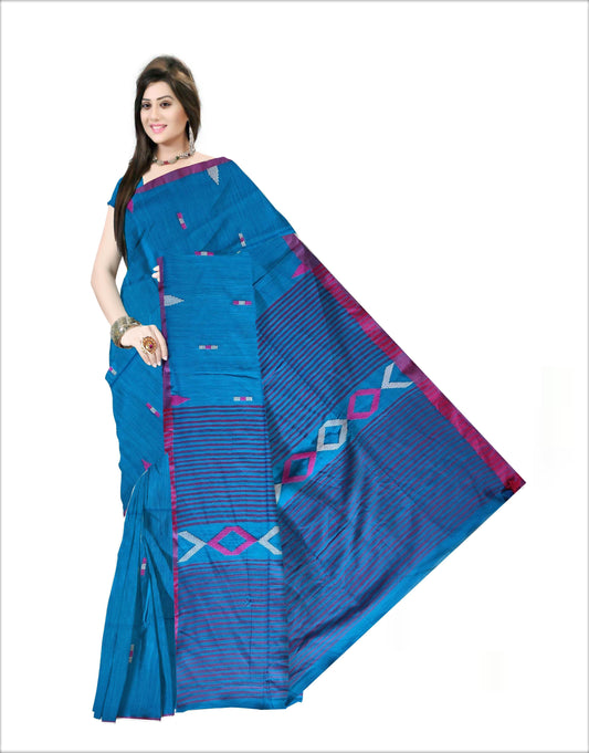 Pradip Fabrics Woven Soft Handloom pure  cotton Sky Blue Color Saree