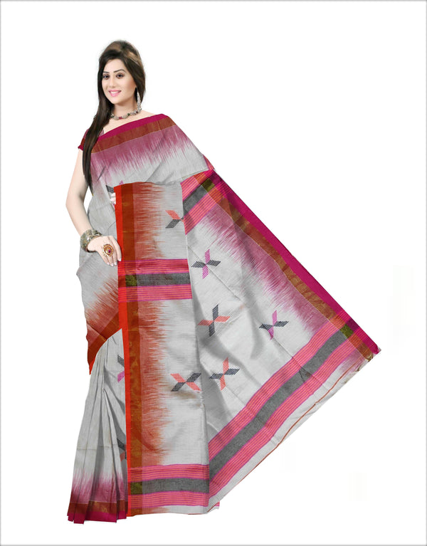Pradip Fabrics Woven White , pink & Orange color Pure Soft Tissue Handloom Saree