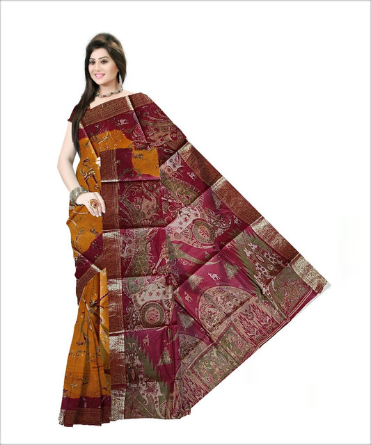 Pradip Fabrics Woven Yellow and Maroon color  Pure Silk Saree