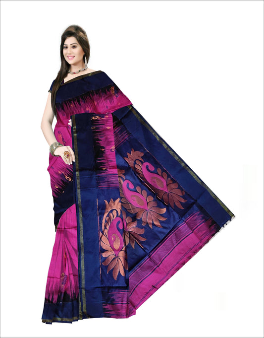 Pradip Fabrics Woven   Pink and Blue color Soft Handloom Saree