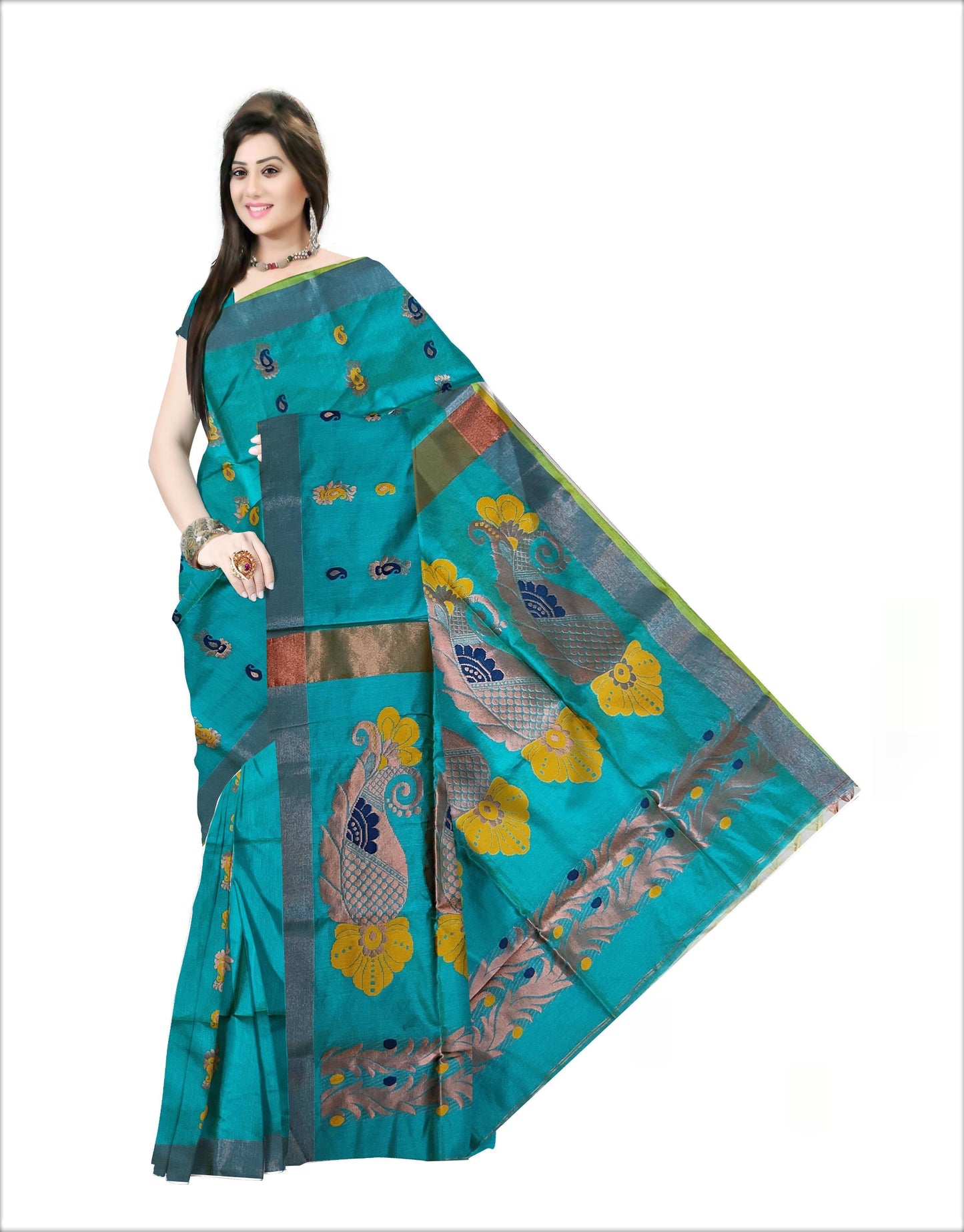 Pradip Fabrics Woven Aqua green  color Soft Handloom Saree