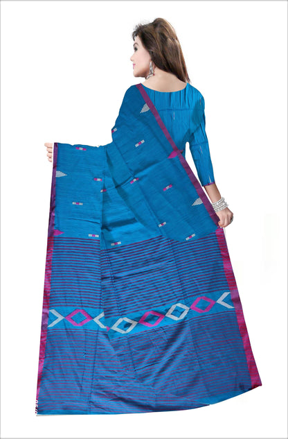 Pradip Fabrics Woven Soft Handloom pure  cotton Sky Blue Color Saree