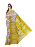 Pradip Fabrics Woven  yellow and White  Color Pure  Soft  Print  Saree