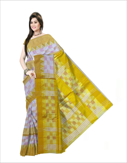 Pradip Fabrics Woven  yellow and White  Color Pure  Soft  Ekkat khadi Print  Saree