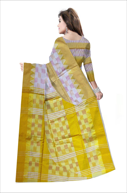 Pradip Fabrics Woven  yellow and White  Color Pure  Soft  Ekkat khadi Print  Saree