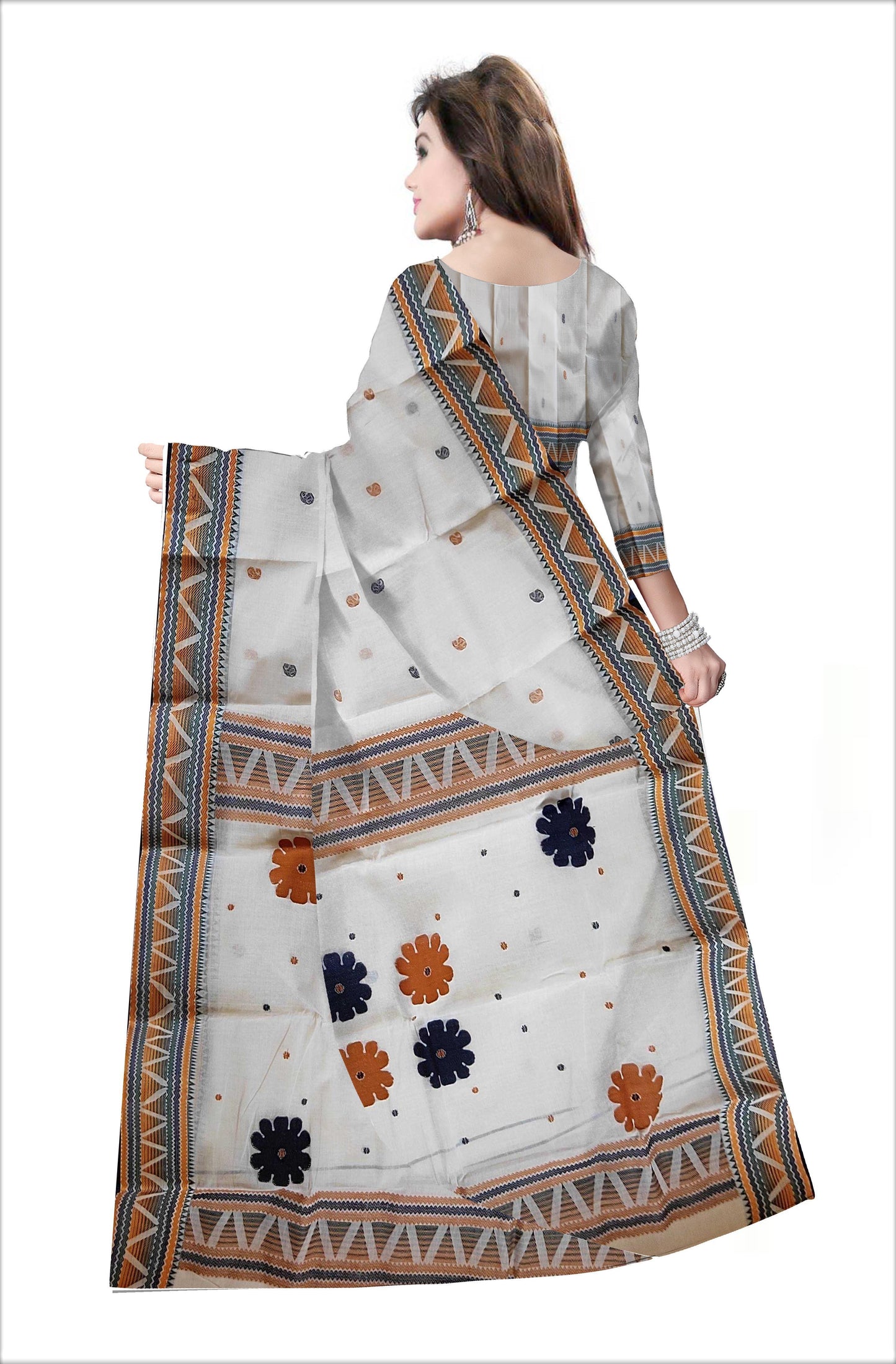 Pradip Fabrics Woven White Color Pure Tant cotton  Saree