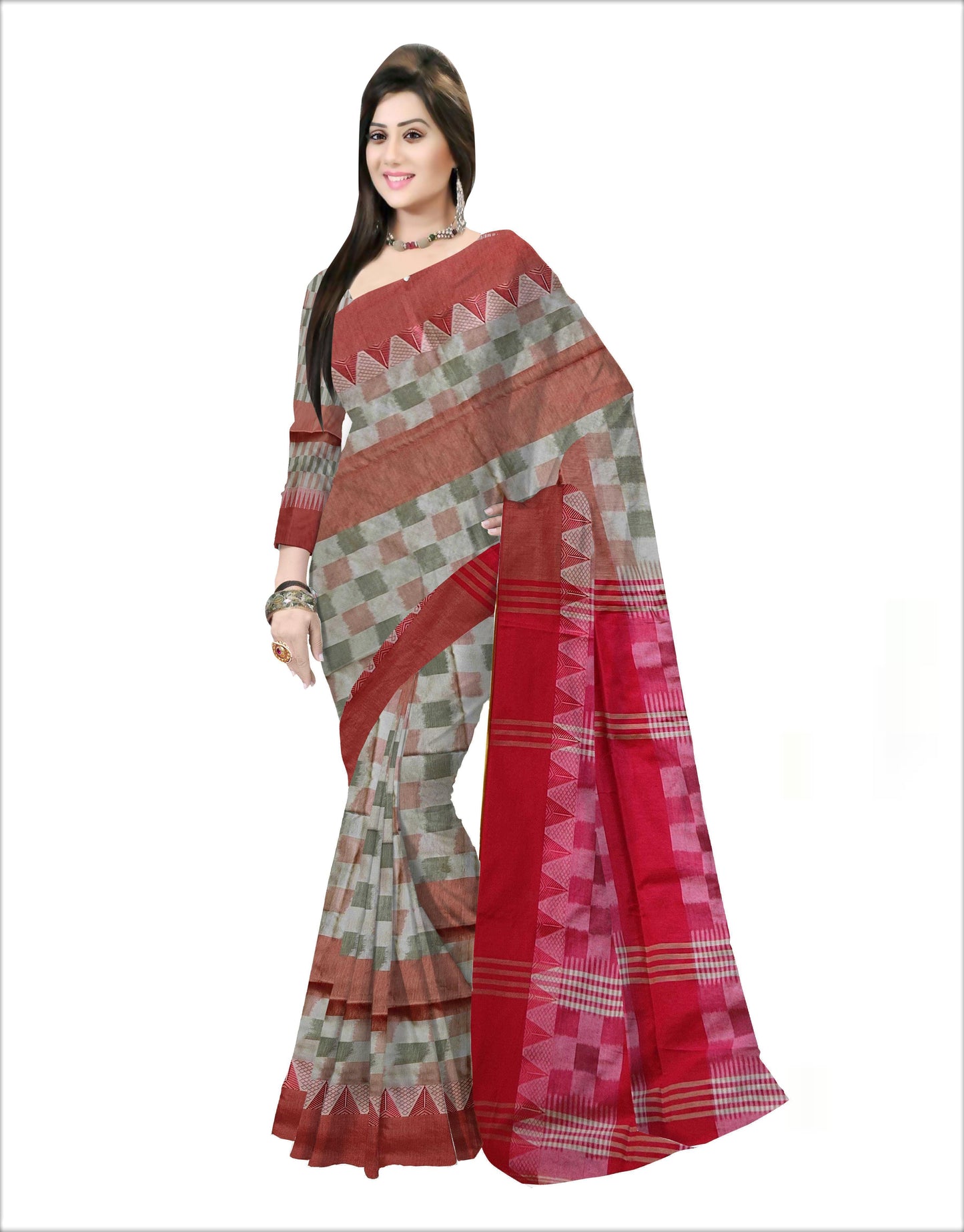 Pradip Fabrics Woven  Red and Cream Color Pure  Soft  Ekkat khadi Print  Saree