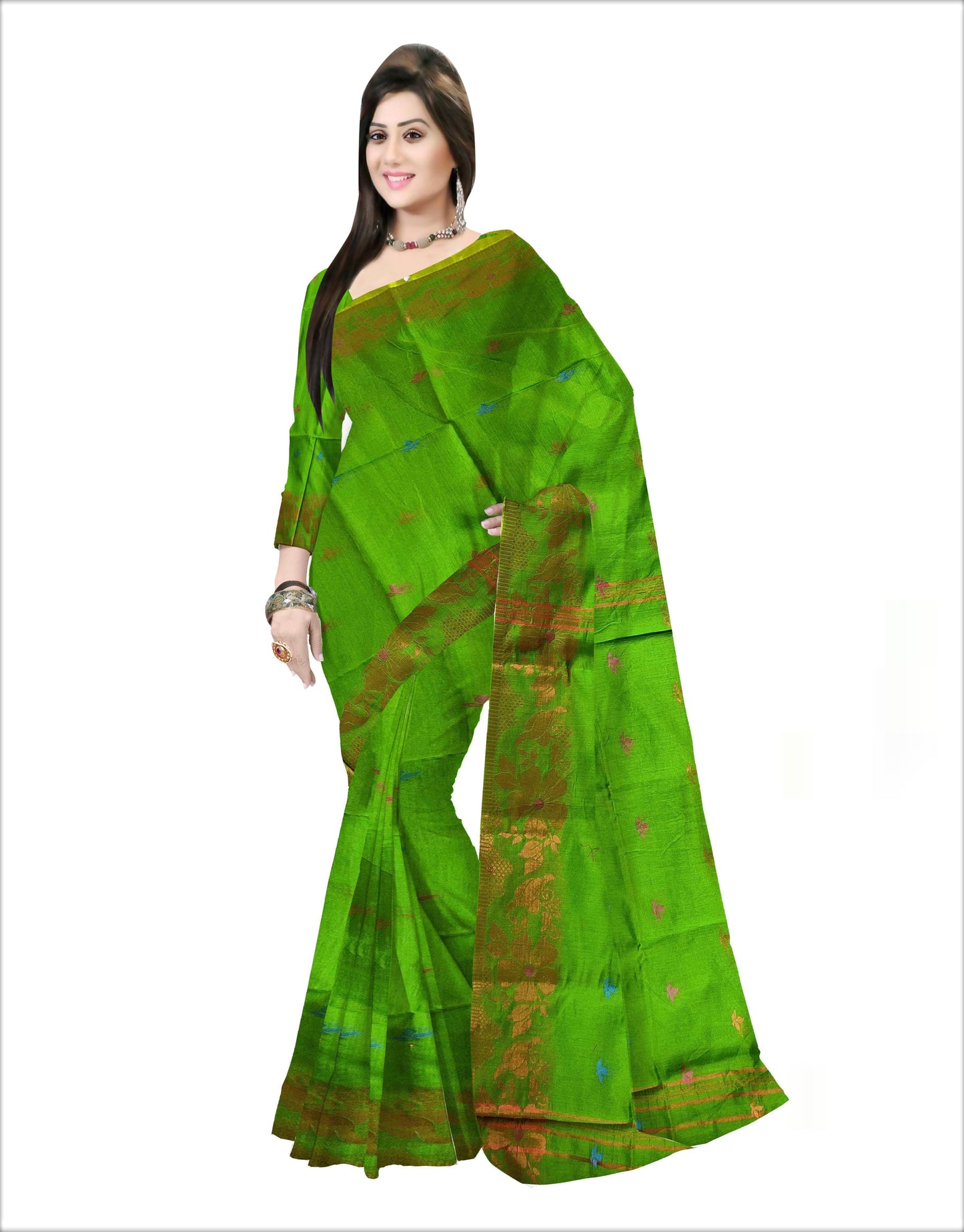 Pradip Fabrics Woven Green color  Soft Handloom Saree