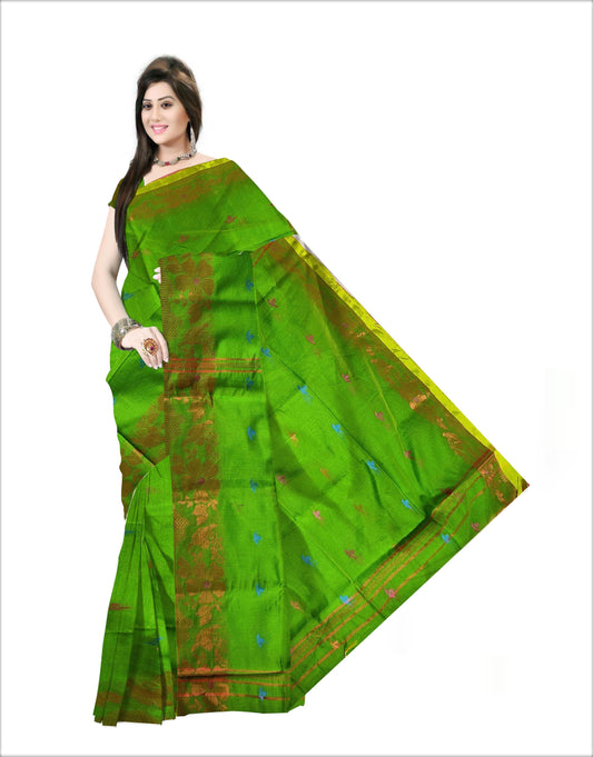 Pradip Fabrics Woven Green color  Soft Handloom Saree