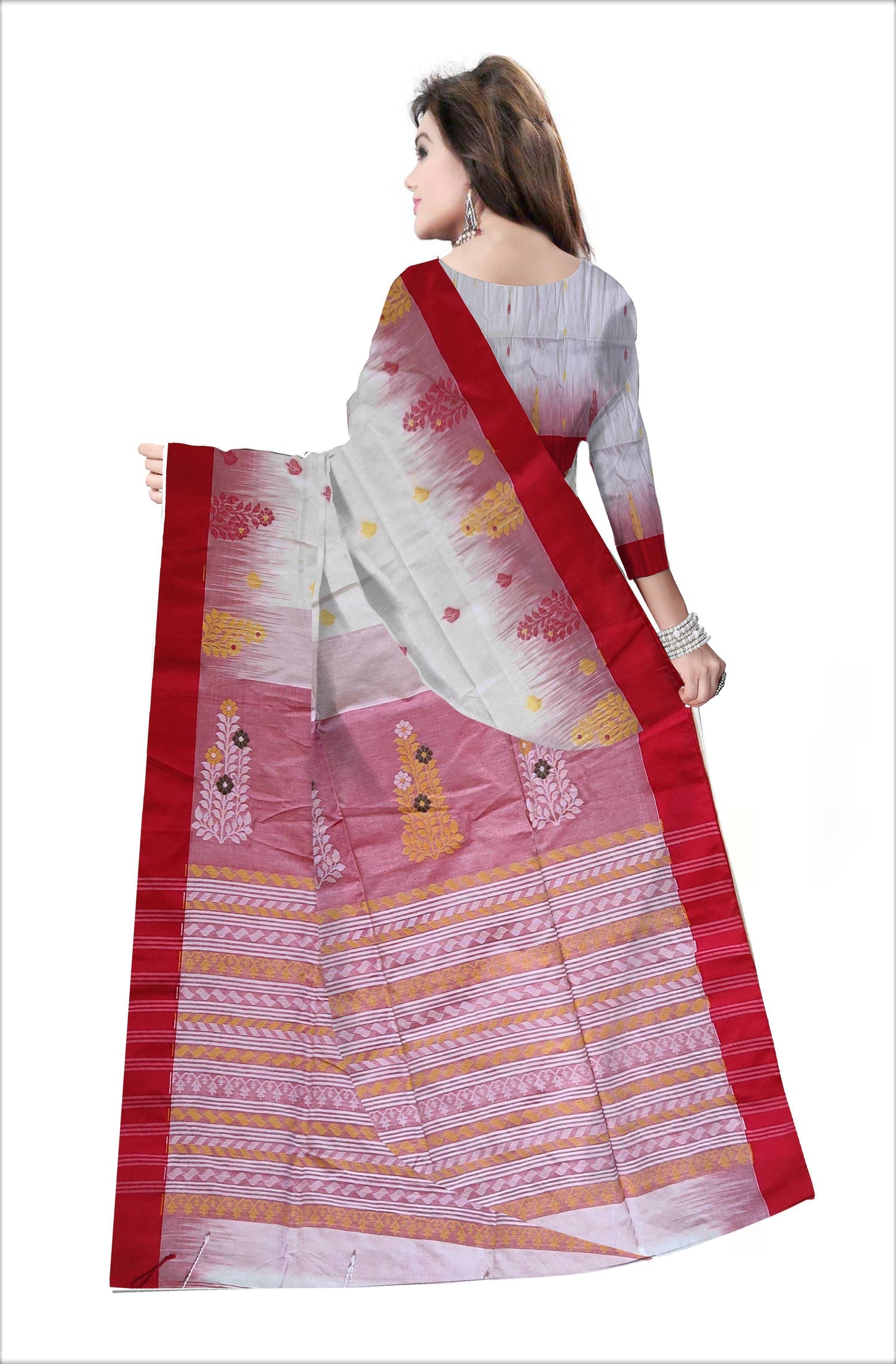 Pradip Fabrics Woven Red and White color Pure Cotton Soft Handloom Saree