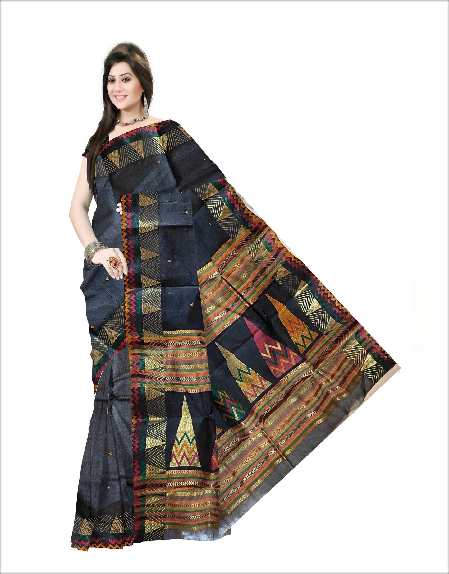 Pradip Fabrics Woven Black Color Pure Tant cotton  Saree