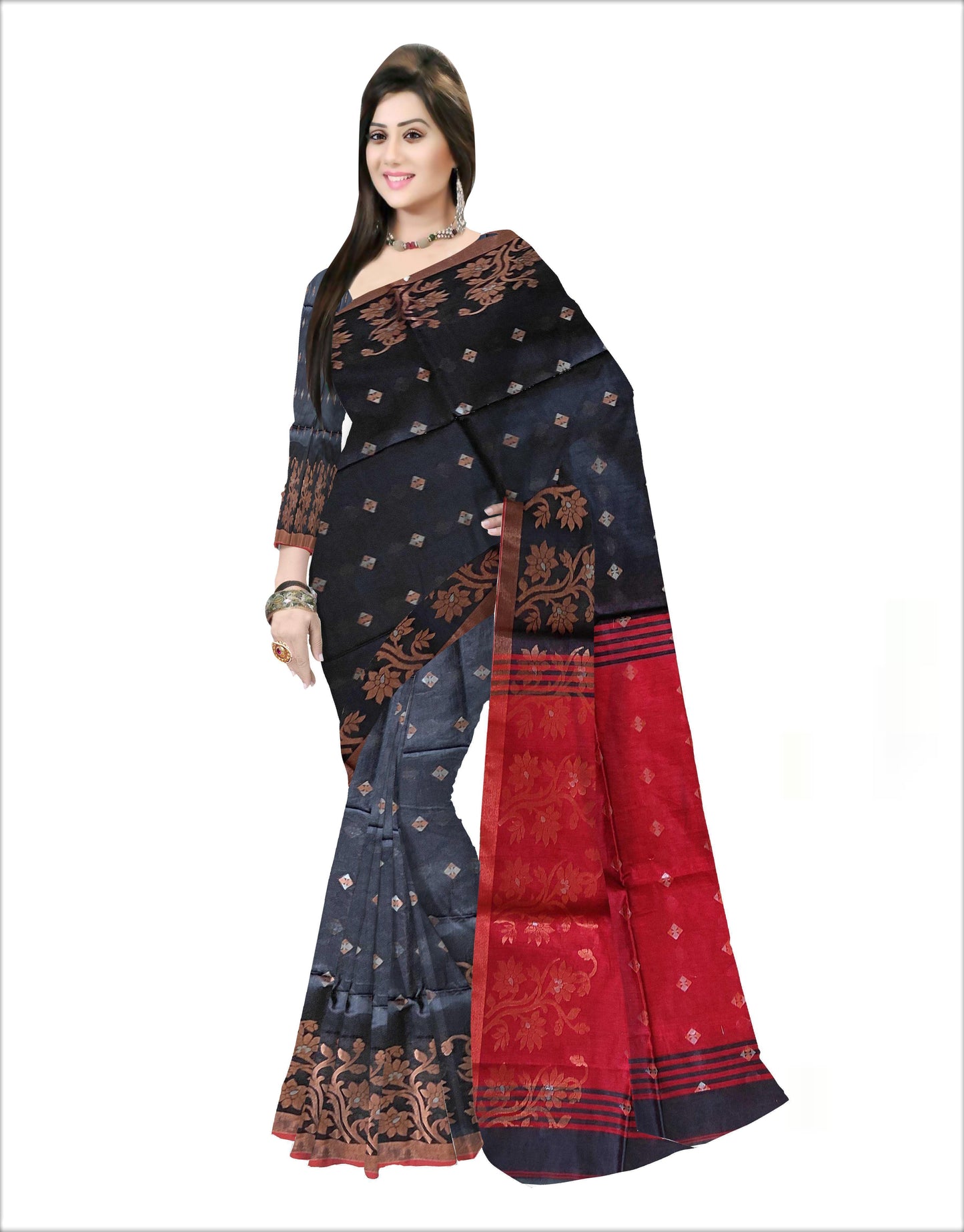 Pradip Fabrics Woven Black & Red color Pure Soft Handloom Saree