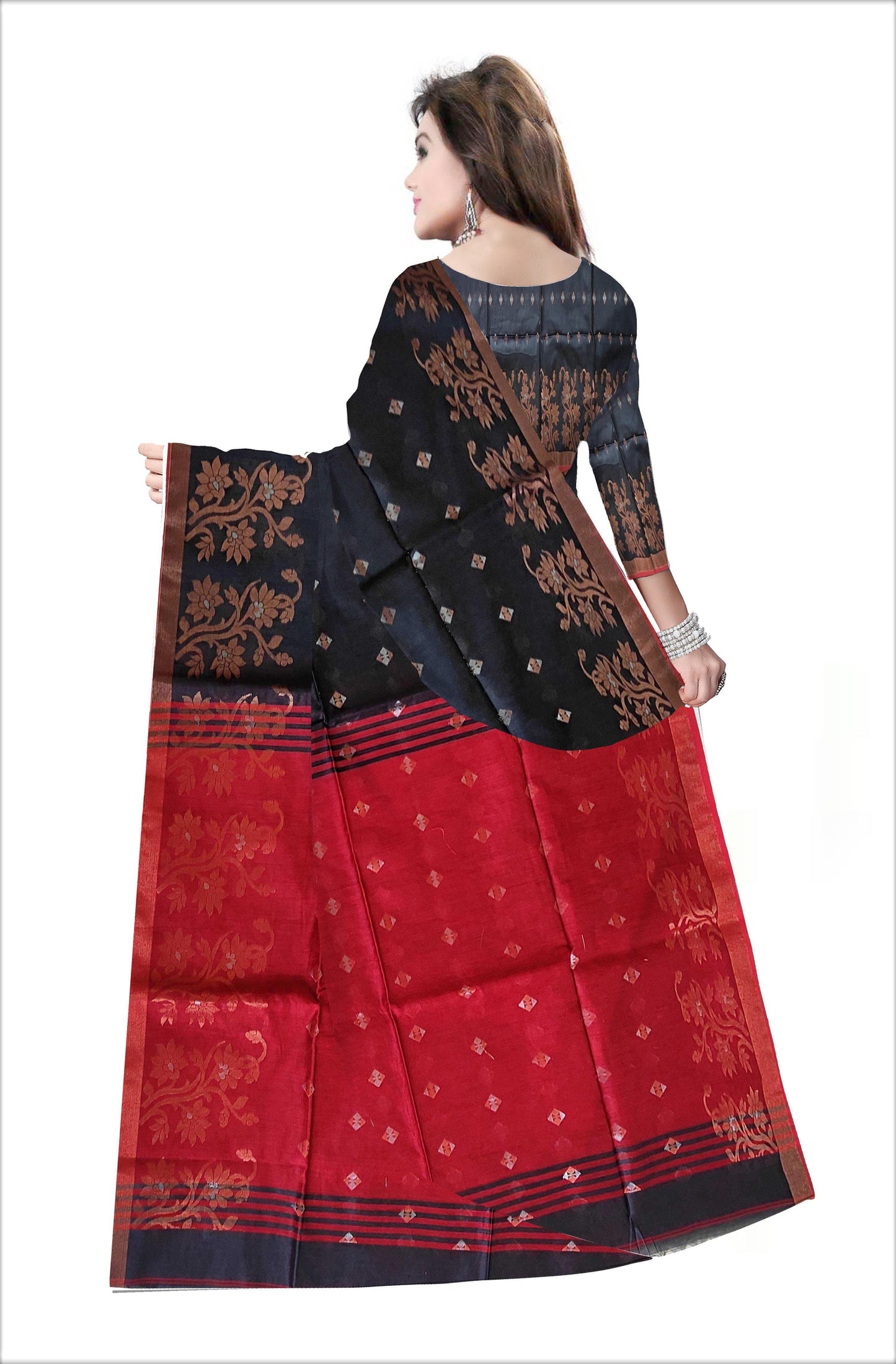 Pradip Fabrics Woven Black & Red color Pure Soft Handloom Saree