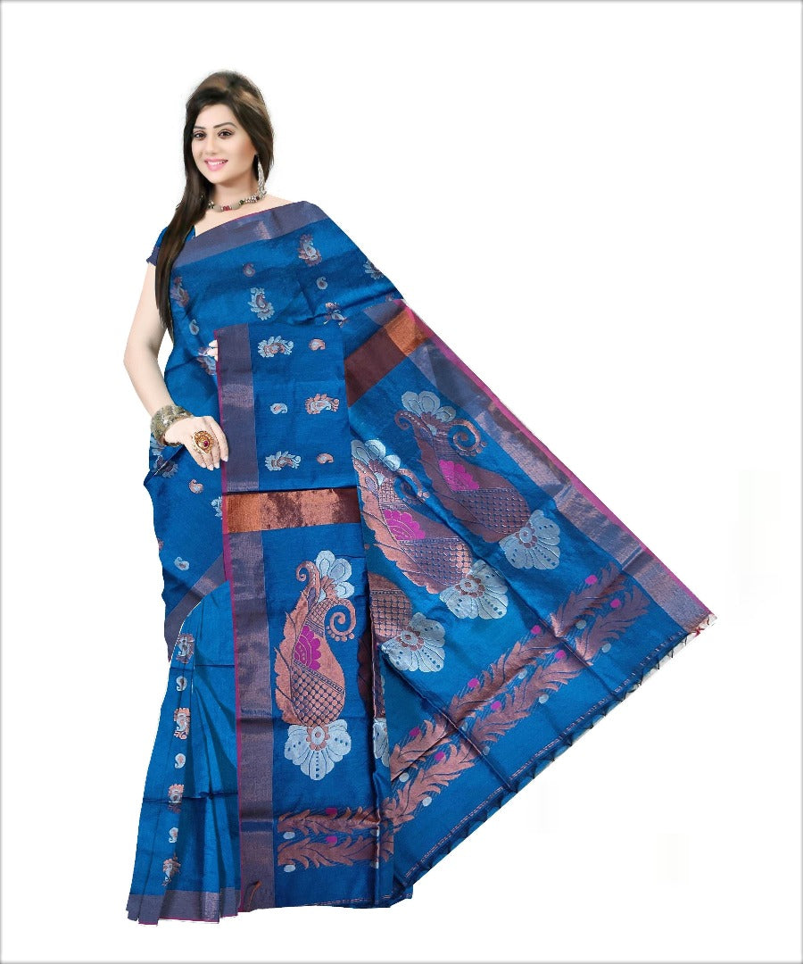 Pradip Fabrics Woven Sky blue color Soft Handloom Saree