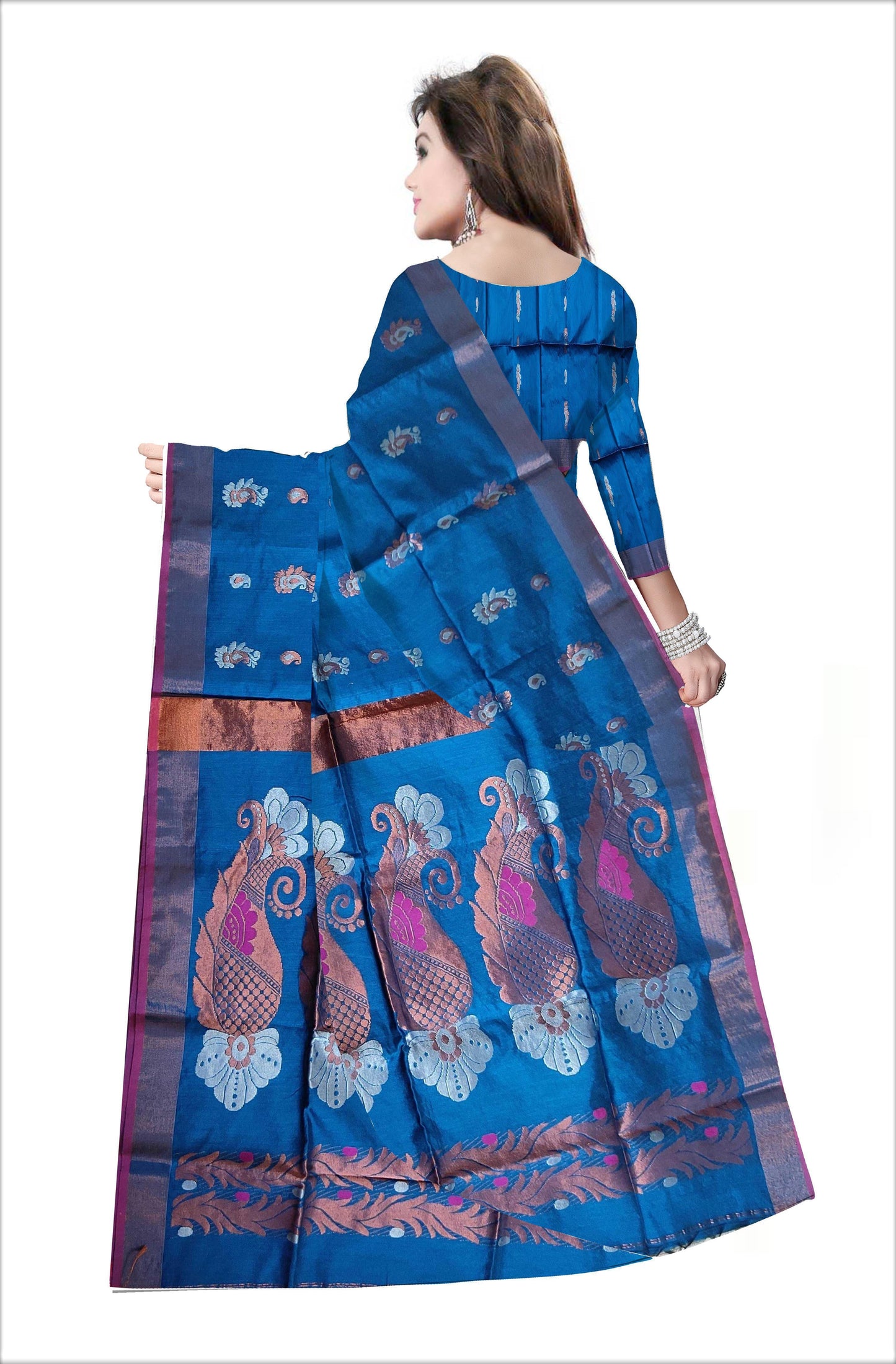 Pradip Fabrics Woven Sky blue color Soft Handloom Saree