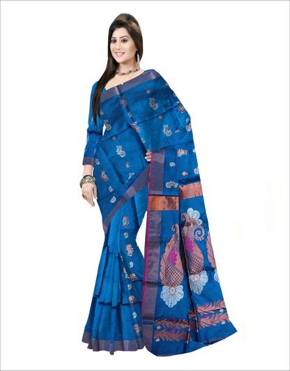 Pradip Fabrics Woven Sky blue color Soft Handloom Saree