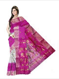 Pradip Fabrics Woven Tant Banarasi Cream and Pink Color Saree